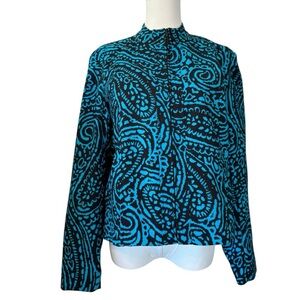 Vintage Molly & Maxx Petite Teal Blue Black Paisley Jacket Blouse PM Medium M